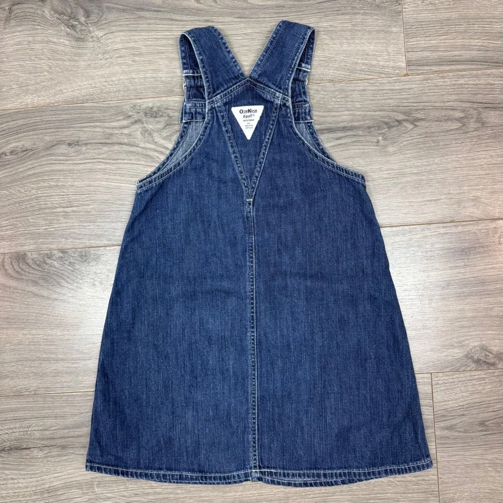 Vintage OshKosh Embroidered Denim Jumper Dress Size 6 Girls Blue Overall Cute